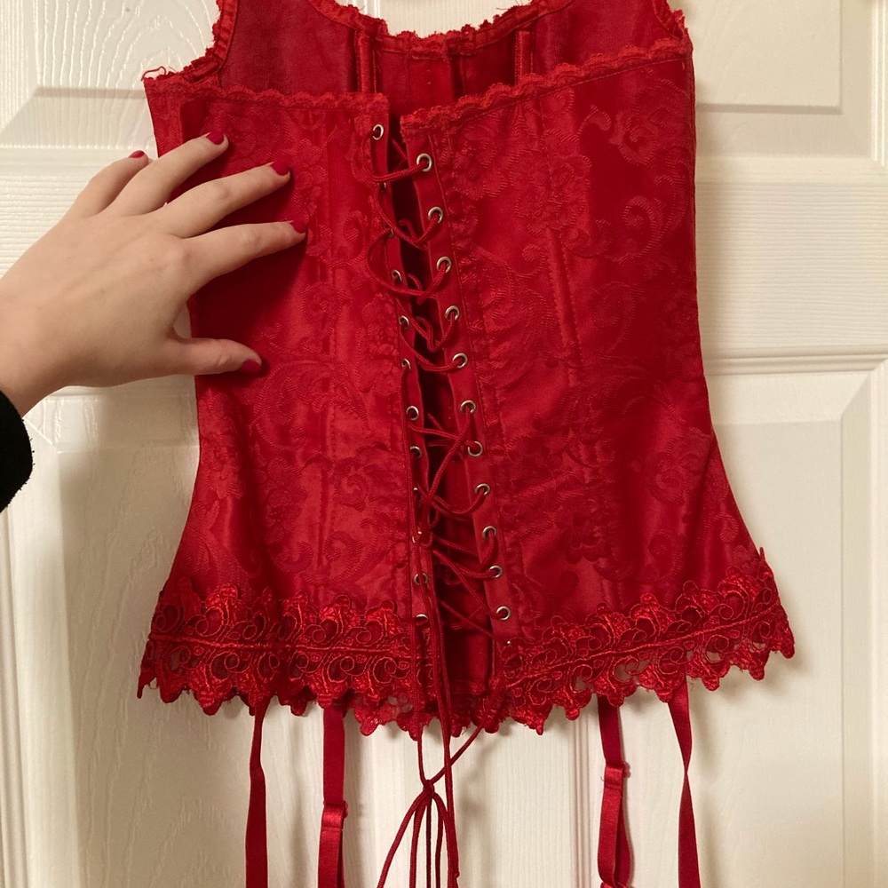 Fredericks of hollywood red embroidered corset pre owned